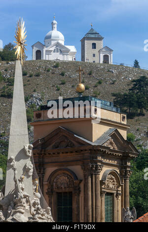 Cappella di San Sebastiano sulla collina Santa (Svaty Kopecek) sopra Mikulov Repubblica Ceca Europa la regione vinicola è un centro di turismo Foto Stock