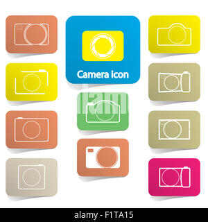 Impostare la fotocamera digitale icone,colorati simbolo della fotocamera. illustrazione vettoriale Foto Stock