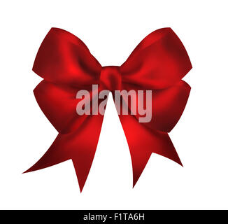 Realistico di colore rosso brillante bow isolati su sfondo bianco. Primo piano immagine Foto Stock