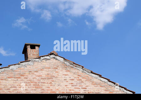 Primo piano di un camino in una casa di mattoni Foto Stock