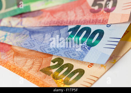 Selezione di South African banconote R10 R50 R100 e R200 Foto Stock