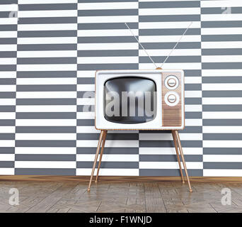 Televisione vintage su bianco&amp; sfondo nero. 3d concept Foto Stock