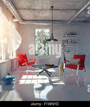 Moderno loft interior design concept (3d rendering) Foto Stock