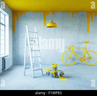 Interni bianchi con il soffitto dipinto.3d concept Foto Stock