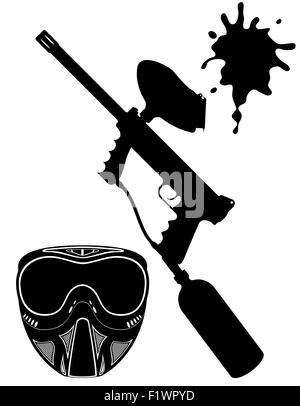 Set di paintball silhouette nera illustrazione vettoriale isolati su sfondo bianco Illustrazione Vettoriale