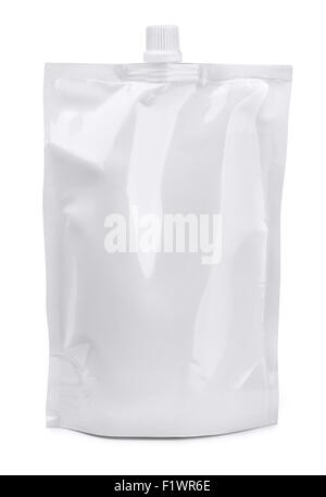 Alimento bianco doypack isolato su bianco Foto Stock