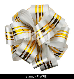 Bianco con fiocco golden ribbon isolato su uno sfondo bianco. Foto Stock