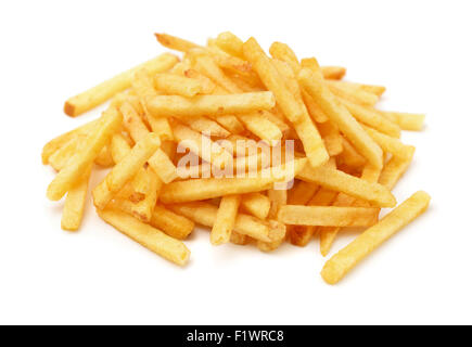 Cumulo di patate fritte bastoncini di chip isolato su bianco Foto Stock