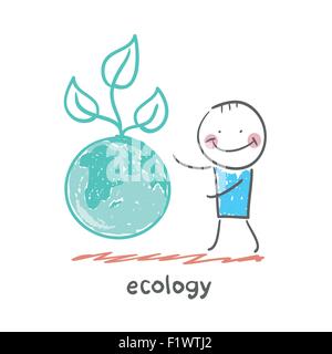 Ecologia. Divertimento in stile fumetto illustrazione. La situazione di vita. Illustrazione Vettoriale
