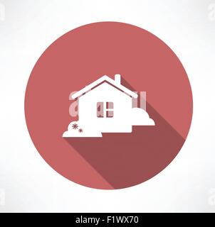 Casa con arbusti piatto icona di stile moderno illustrazione vettoriale Illustrazione Vettoriale