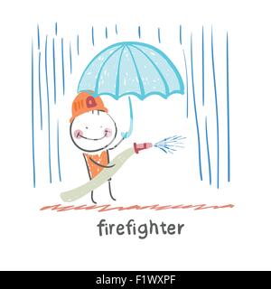 Vigile del fuoco. Divertimento in stile fumetto illustrazione. La situazione di vita. Illustrazione Vettoriale