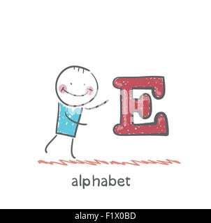Uomo in piedi con una lettera dell'alfabeto Illustrazione Vettoriale