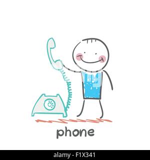 Telefono. Divertimento in stile fumetto illustrazione. La situazione di vita. Illustrazione Vettoriale
