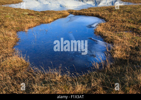 Lago ghiacciato in inverno vicino a Hofn. Vatnajokull National Park. Sud dell'Islanda. Foto Stock