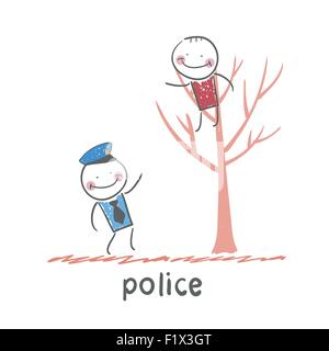 La polizia. Divertimento in stile fumetto illustrazione. La situazione di vita. Illustrazione Vettoriale