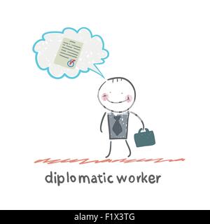 Lavoratori diplomatici. Divertimento in stile fumetto illustrazione. La situazione di vita. Illustrazione Vettoriale