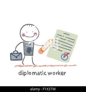 Lavoratori diplomatici. Divertimento in stile fumetto illustrazione. La situazione di vita. Illustrazione Vettoriale