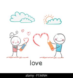 L'amore. Divertimento in stile fumetto illustrazione. La situazione di vita. Illustrazione Vettoriale