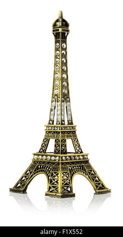 Miniatura della Torre Eiffel isolato su uno sfondo bianco. Foto Stock