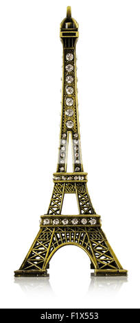 Miniatura della Torre Eiffel isolato su uno sfondo bianco. Foto Stock