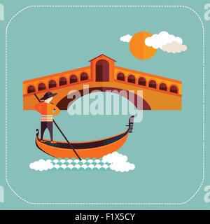 Venezia, ponte di Rialto con gondola in Italia Illustrazione Vettoriale