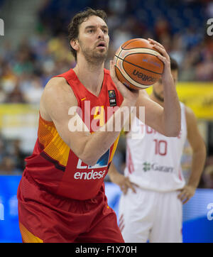 Berlino, Germania. 6 Sep, 2015. Spagna La Pau Gasol in azione durante il Campionato Europeo basket match tra Spagna e Turchia a con lo Mercedes-Benz-Arena di Berlino, Germania, 6 settembre 2015. Foto: Lukas Schulze/dpa/Alamy Live News Foto Stock