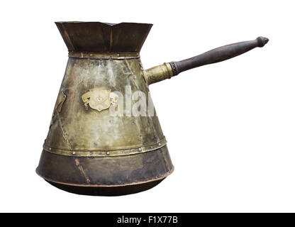 Vintage metallo turco POT del caffè su uno sfondo bianco. Foto Stock