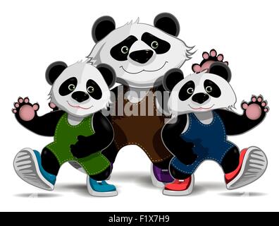 Illustrazione di una famiglia di panda in sneakers Foto Stock