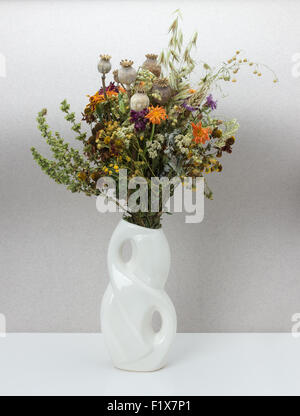 Fiori secchi nel vaso di porcellana. Foto Stock