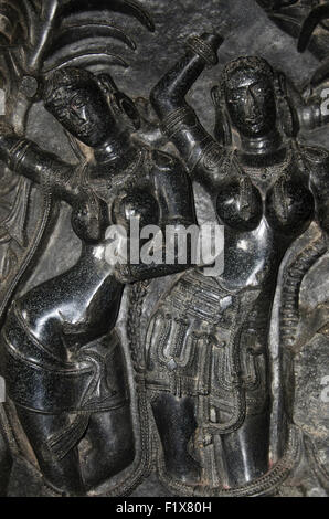 Figure scolpite, Ramappa temple, Warangal, Telangana, India Foto Stock