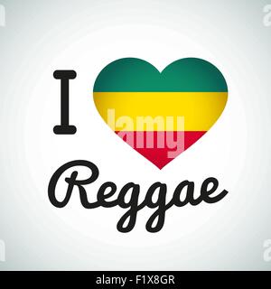 Io amo il Reggae cuore illustrazione, giamaicano musica logo design. Africa flag stampa Illustrazione Vettoriale