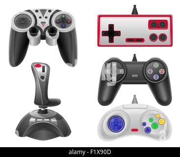 Le icone di set di joystick per console di videogiochi illustrazione vettoriale EPS 10 isolato su sfondo bianco Illustrazione Vettoriale