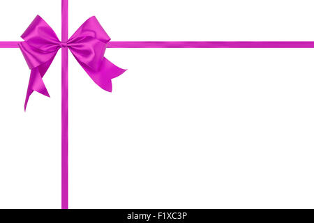 Fiocco Rosa con un nastro su uno sfondo bianco. Foto Stock