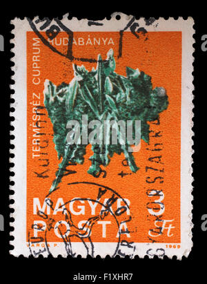 Timbro stampato in Ungheria mostra il rame dalla Rudabanya dalla serie fossili e minerali, circa 1969. Foto Stock