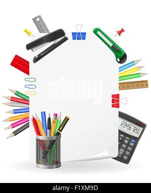 Articoli di cancelleria per icone illustrazione vettoriale isolati su sfondo bianco Illustrazione Vettoriale