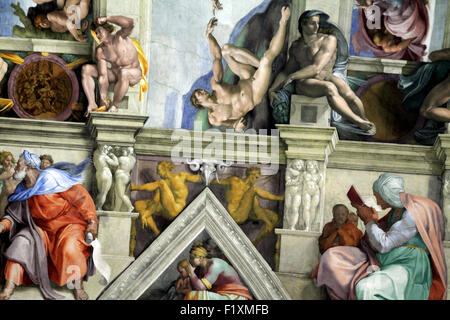 Il Giudizio Universale di Michelangelo alla Cappella Sistina, Vaticano, Roma, Italia Foto Stock