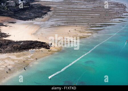 Francia, Ille et Vilaine, Costa Smeralda, Dinard, la marea di primavera del 21 marzo 2015 (vista aerea) Foto Stock