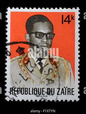 Timbro stampato in Zaire mostra Giuseppe D. Mobutu, presidente dello Zaire, 1965 - 1997, circa 1973 Foto Stock