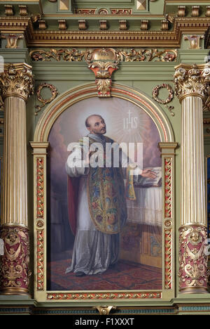 Sant Ignazio di Loyola, pala d altare nella Basilica del Sacro Cuore di Gesù a Zagabria in Croazia il 28 maggio 2015 Foto Stock