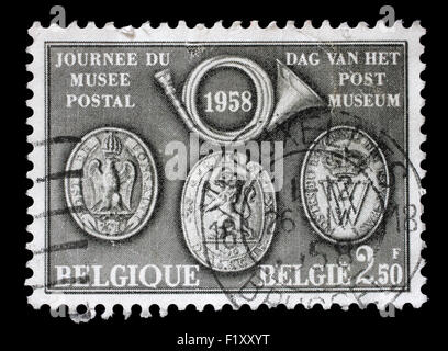 Belgio - circa 1958: annullato un francobollo dal Belgio che illustra giorno Museo della Posta, rilasciato nel 1958. Foto Stock