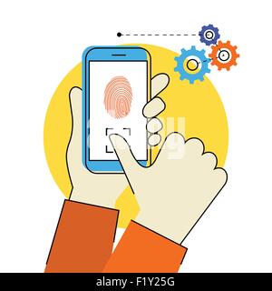 La scansione delle impronte digitali sullo smartphone Illustrazione Vettoriale