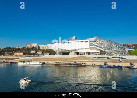 Francia, Rhone, Lione, la confluenza distretto sud di Presqu'ile, primo francese quartiere sostenibile certificata dal WWF, il Musee des Confluences è un science center e il Museo di antropologia, situata alla confluenza tra il Rodano e la saona, creato Foto Stock