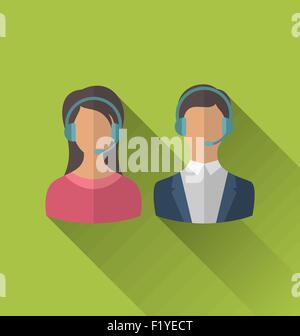 Icone di maschio e femmina di avatar per gli operatori dei call center o su Illustrazione Vettoriale