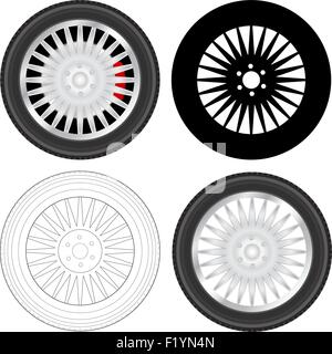 Set di ruote su sfondo bianco. Illustrazione Vettoriale. Illustrazione Vettoriale