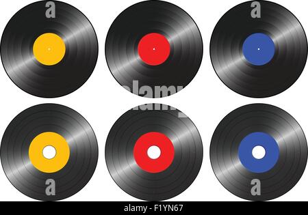 Colore gramophone record su uno sfondo bianco. Illustrazione Vettoriale. Illustrazione Vettoriale