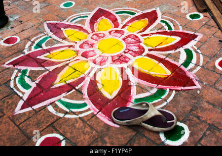 Rangoli street dipinti in Little India di Georgetown, Penang. Foto Stock