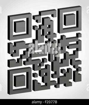 Abstract il codice QR visivamente 3d effetto illustrazione vettoriale isolati su sfondo bianco Illustrazione Vettoriale