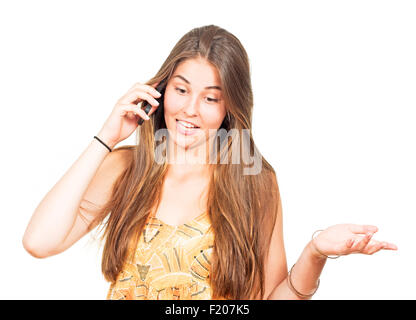 Attraktive junge Frau mit telefoniert a portata di mano Foto Stock