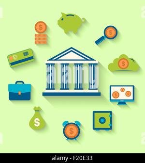 Icone di piani finanziari e di oggetti business Illustrazione Vettoriale