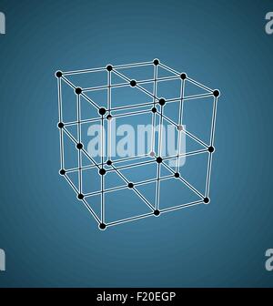 Maglia Wireframe elemento poligonale. Cubo con linee collegate e punti. Illustrazione vettoriale EPS10. Illustrazione Vettoriale